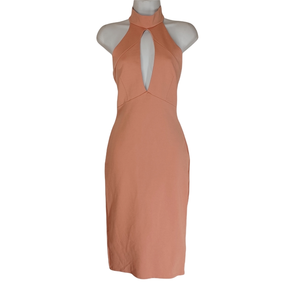 THE VINTAGE SHOP Blush Pink Halter Front Keyhole Bodycon Dress Medium